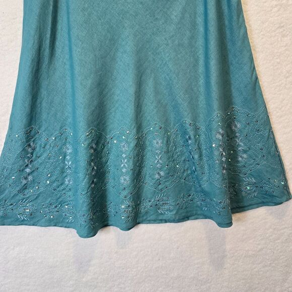Merona A-Line Skirt Sz 18W Teal Linen Blend Skater Sequin Boho Summer Classic - Picture 4 of 10